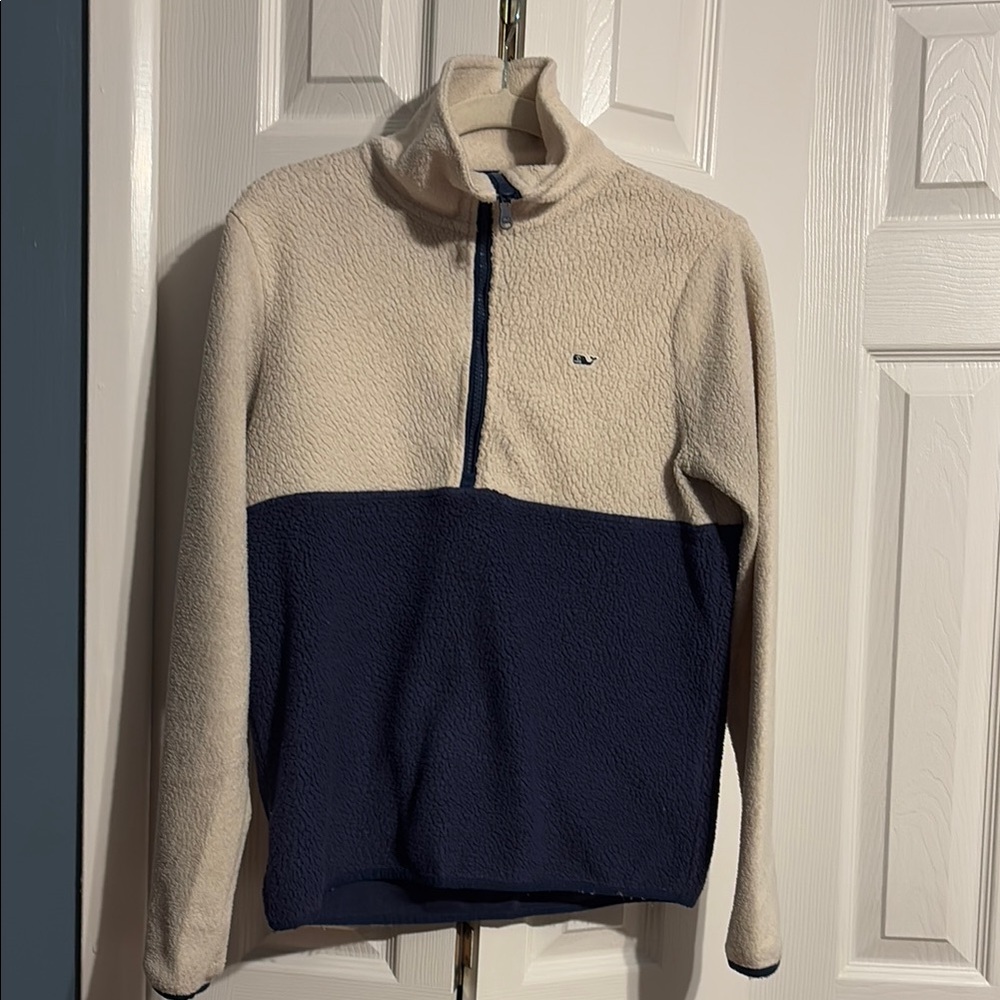 Vineyard Vines half zip pullover sweater in cream and blue size XS
